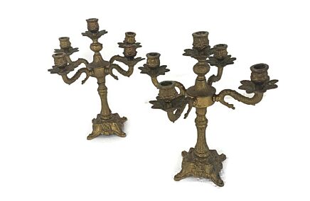 Couple Candle Holders Brass Ornate Hollywood regency Style   Candelabra 5 arm