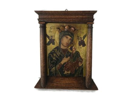 small Antique hand painted Icon Framed Wood Our Lady of Perpetual help Infant
