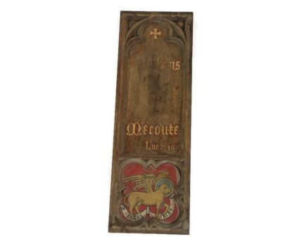Lamb Of God Hand Painted Gorgeous Antique Hand Carved Wooden Gothic Panel Pediment  