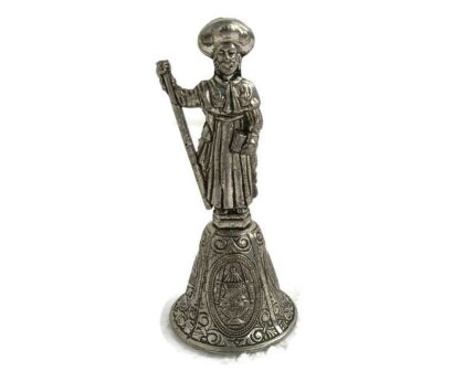 French Pilgrim Fleur de Lis Spelter Table Bell Brass Clapper Lovely HTF Vintage
