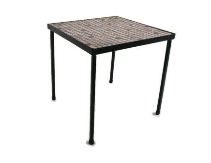Side Table Plant stand Ceramic Tiles Pink Mosaic wrought Iron Legs small lovely vintage