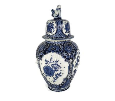 Delft Vase Urn Marked Blue White Foo Dog Maastricht Royal SPhinx Holland Hand Painted Delft   
