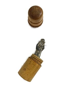 Pocket Saint Anthony - Traveling Saint of Saint Anthony, Miniature Wood Capsule with Little Statue Saint  Vintage