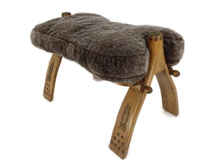 Vintage Bedouin Camel Saddle Hide Footstool Ottoman Rare Wonderful  Grey Fabric Wood 