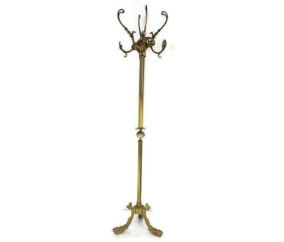 Standing Hall Tree Coat Rack Ornate Brass Hollywood regency Marble ball fish leg  Eyecatcher