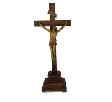 Standing Crucifix Cross French Oak Bronze Corpus Large Gorgeous Altar Crucifix Antique 