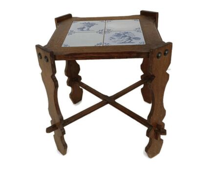 Side Occasional Wine coffee table wood Ceramic antique Delft tiles Hunt Gorgous Vintage