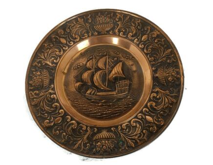 Charger Plate Hammered Copper red Antique Sailing Boat Ship barn country style