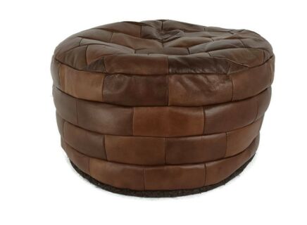 Retro Patchwork Footstool Stool Pouf Cut and Sew Ottoman  Vintage Seat Funky Leather