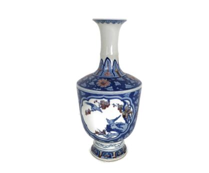 Chinese Porcelain Vintage  Vase Blue Pink Gorgeous Pattern 