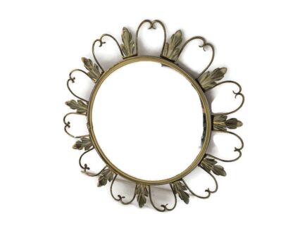Retro Modernist Starburst Sunburst Metal Wall Convex Mirror Mid Century Leafs Retro