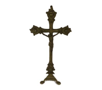 Small Brass Standing Crucifix Cross, Ornate, Vintage, table crucifix, Christianity, Jesus Christ