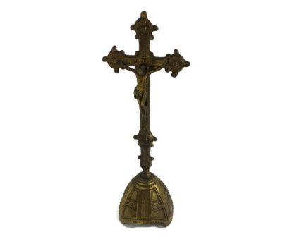 Ornate Brass Standing Table Crucifix Cross Jesus Christ Christianity Lovely Antique