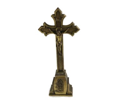Standing Crucifix Cross Antique, Brass Ornate, Belgium, hand made, altar, table 