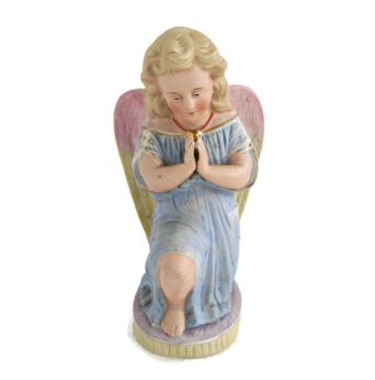 Porcelain Bisque Angel Polychrome Kneeling Antique
