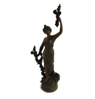 Statue faux Copper Spelter Female with flowers Roses art deco style Figurine
