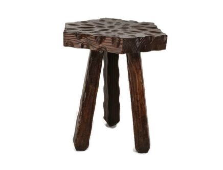 Spanish Tripod Side Display Wine Milking Stool Table Pedestal Plant Bonsai Stand  Carved Wood Vintage Barn Country Farmhouse 
