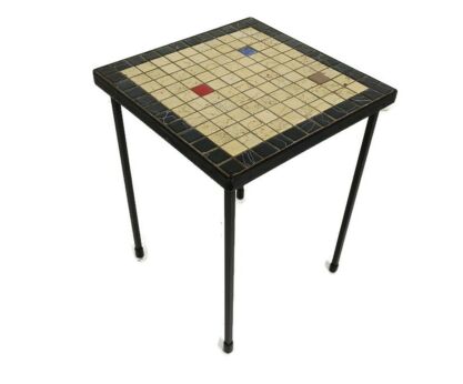 Side Table Plant stand Ceramic Tiles  Mosaic wrought Iron Legs lovely vintage Funky 