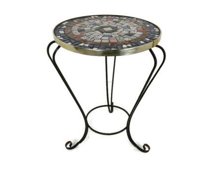 Side Round Table Plant stand Ceramic Tiles  Mosaic wrought Iron Legs lovely vintage Funky 