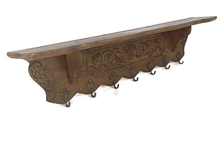 Hand Carved Wood French Oak Coat Hat Kitchen Hallway Rack Antique Large 