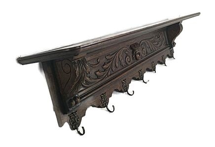 Hand Carved Wood Coat Hat Kitchen Hallway Rack Antique  Breton Style Figurines WOW