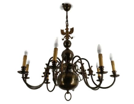 Flemish Dutch  Chandelier 8 Arms Lights Brass  Heroic Eagle Gorgeous HTF Vintage WOW