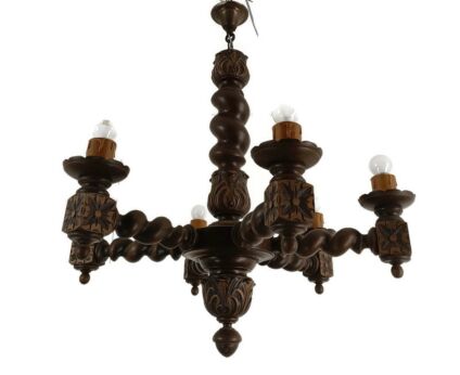 Barley Twist Wood Chandelier Hand carved Wood 6 arm   Barn Country Farmhouse Style Ornate
