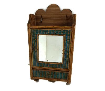 Medicine Apothecary Apothecary Bathroom Cabinet  Hobo Chic rattan Two Toned HTF 