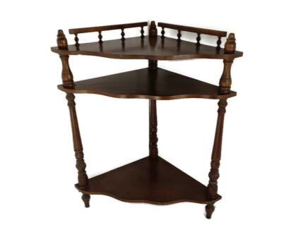 Corner Pedestal Display Side Table Plant Stand Italian Wood Vintage Etagère Display cabinet  3 tier