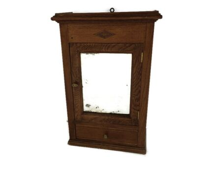 Medicine Apothecary Bathroom Kitchen Cabinet Antique Large Gorgeous Inlay beveled glass 