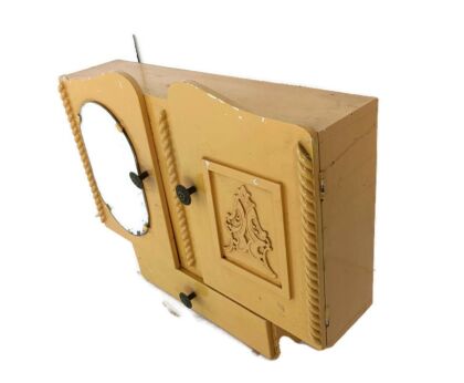 art deco cabinet painted beige antique, medicine, apotecary cabinet, wall hanging, bathroom