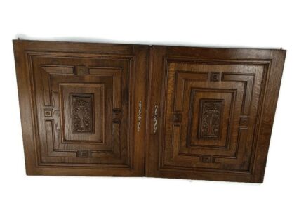 Pair Antique Hand Carved Oak   Door Panels Reclaimed Architectural  Salvaged WOW