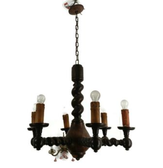 Barley Twist Wood Chandelier Hand carved Wood Ornate  6 arm Barn Country Farmhouse Style 