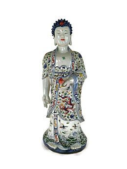 XL Statue Porcelain Buddha prosperity  Vintage Gorgeous Polychrome