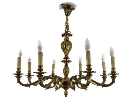 Brass 8 Arms Lights Ornate Chandelier Lamp Pendant Hollywood regency  