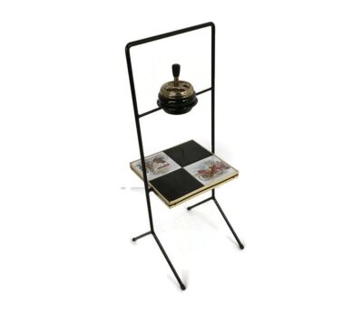 Funky Mid Century Modern Standing Ashtray Pedestal Side Table Ceramic Tiles Retro Atomic