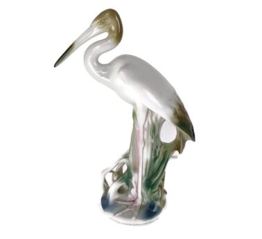 Large porcelain figure Heron, Crane by Porfin Cluj-Napoca, IRIS Mid Century Vintage  bird Statue