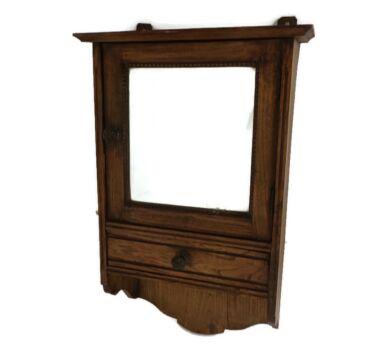 Medicine Apothecary antique Wall Cabinet Beveled glass Hobnails Lovely Wood Barn style