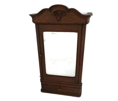 Large Medicine Apothecary Cabinet, Bathroom, Kitchen Carved Wood, Gorgeous, beveled glass