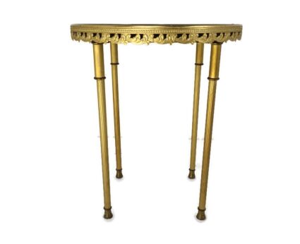 Vintage Round Side table ornate brass Veneer Top Occasional table pedestal plant stand