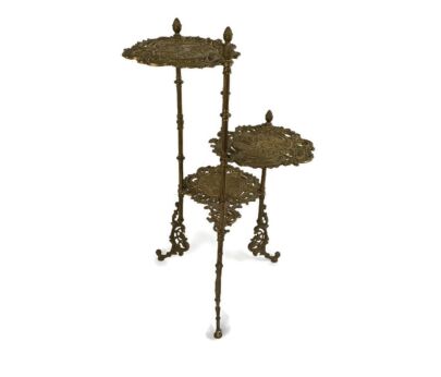 Ornate French Brass Pedestal Table Plant Stand 3 Tier Hollywood Regency Birds WOW