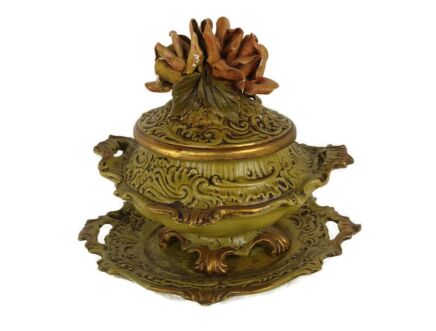 Antique Dish Centerpiece Porcelain Flowers Ornate Hand Made Art deco