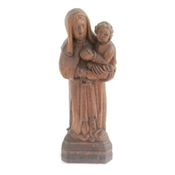 Statue Virgin Mary Lady Madonna Infant Child hand carved Wood Vintage