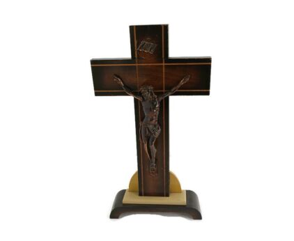 Art Deco standing Crucifix Two toned Wood Cross Jesus Christ antique Beautiful