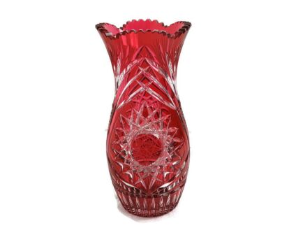 Crystal Ruby Red Cranberry Clear to Cut Bowl Vase Dot Star Beautiful  VSL Style 