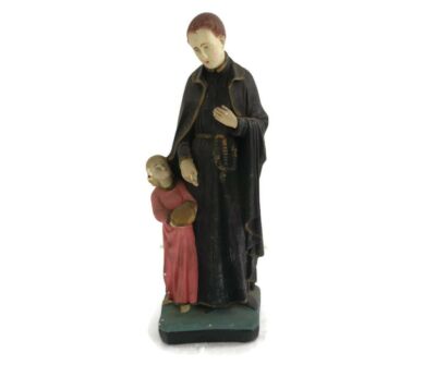 Antique Statue Saint Santo Gerard Santo Majella  Neo gothic Plaster Priest  Infant Jesus 