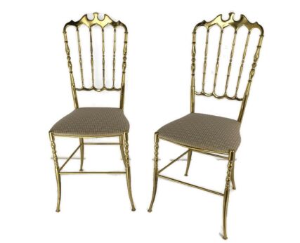 Pair Vintage Chiavari Chairs Ornate  Brass Hollywood Regency Italian Lovely 