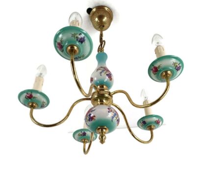 Porcelain Flower Pattern baby Blue Green Chandelier 5 arm lights, vintage sweet