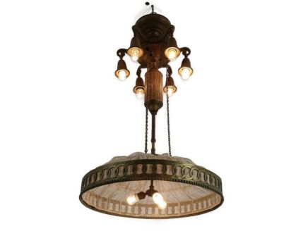 Extremely rare Large Art deco Chandelier Brass Fabric Adjustable antique 9 lights