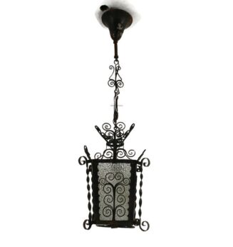 Pendant Chandelier Lantern Wrought Iron Frosted glass Beautiful Vintage 